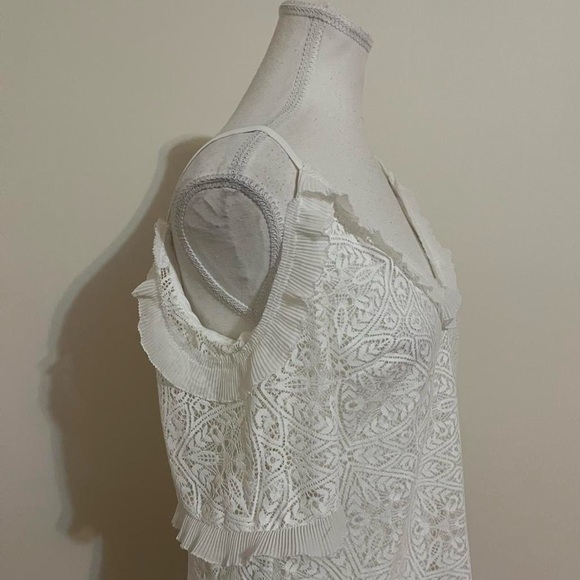 White House Black Market Cream Lace Cold-Shoulder V-Neck Top - Picture 3 of 8